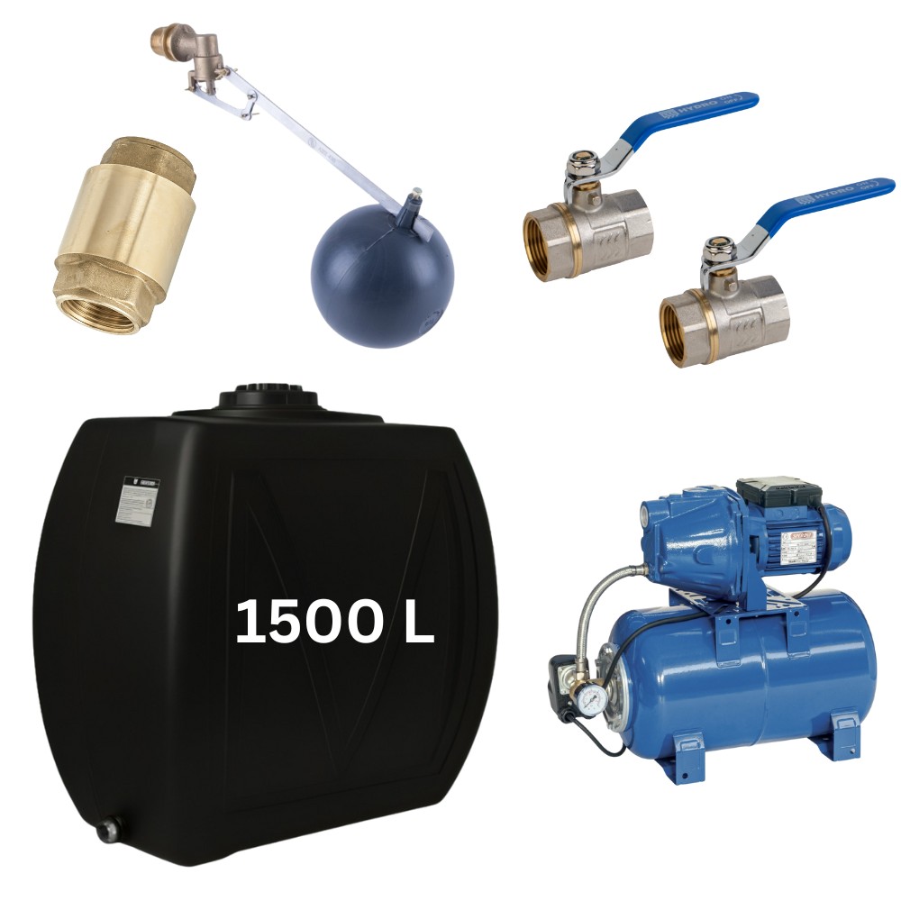 Kit „Drinking water 1500L“ with water tank Narrow Mavil (black) and hydrophore pump Speroni | Drinking water storage tanks / Potable water tanks |  |