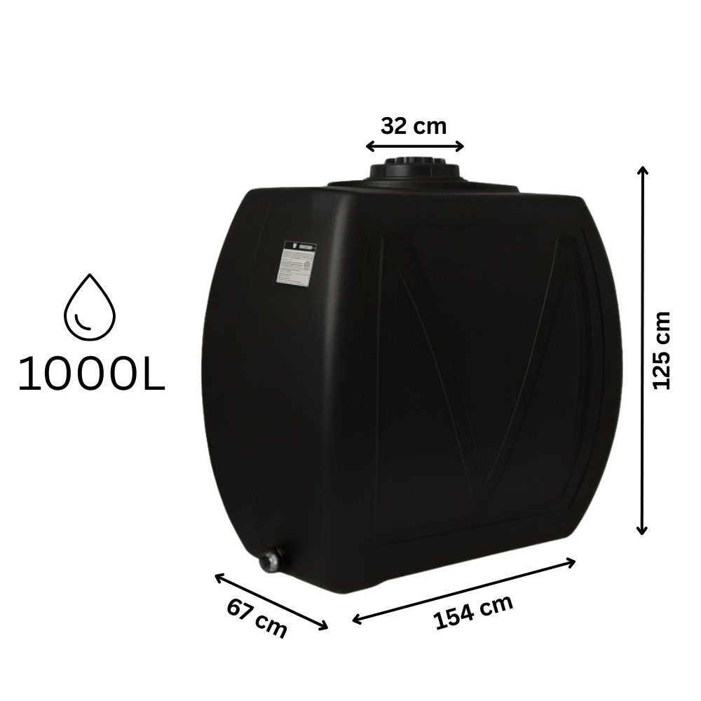 Black horizontal drinking water tank