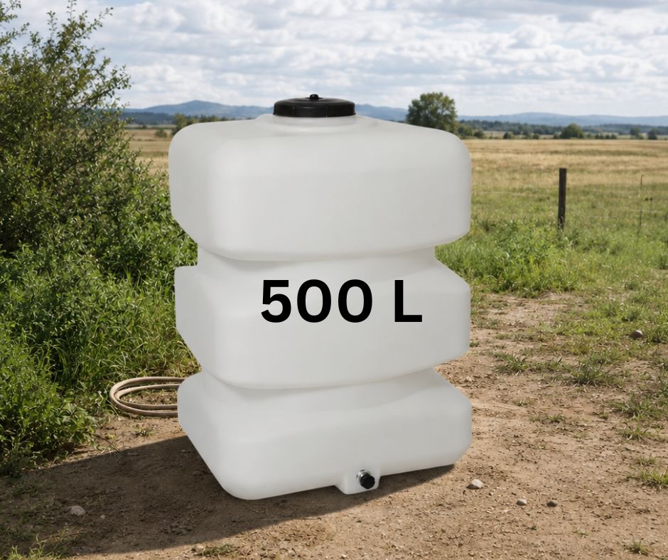 500-liter water storage tanks
